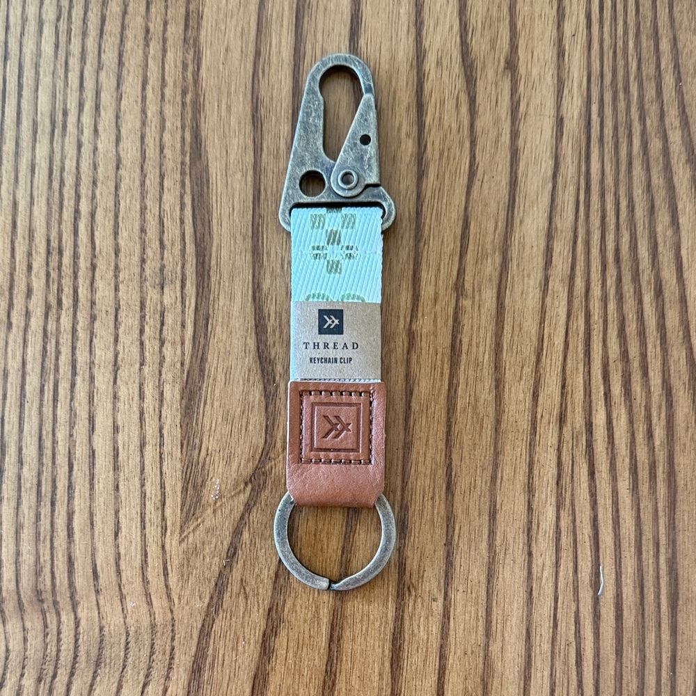 Thread Key & Card Holder Clip in Light Aqua with Brown Leather